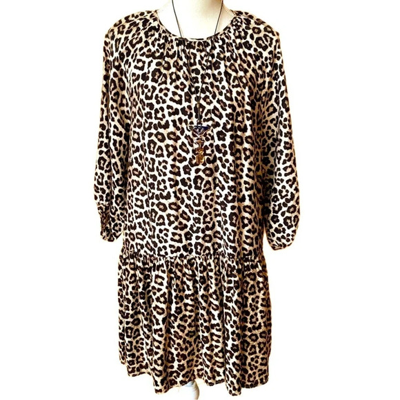 H&M Leopard Drop Waist Puff Sleeve Dress Size S - Picture 14 of 16
